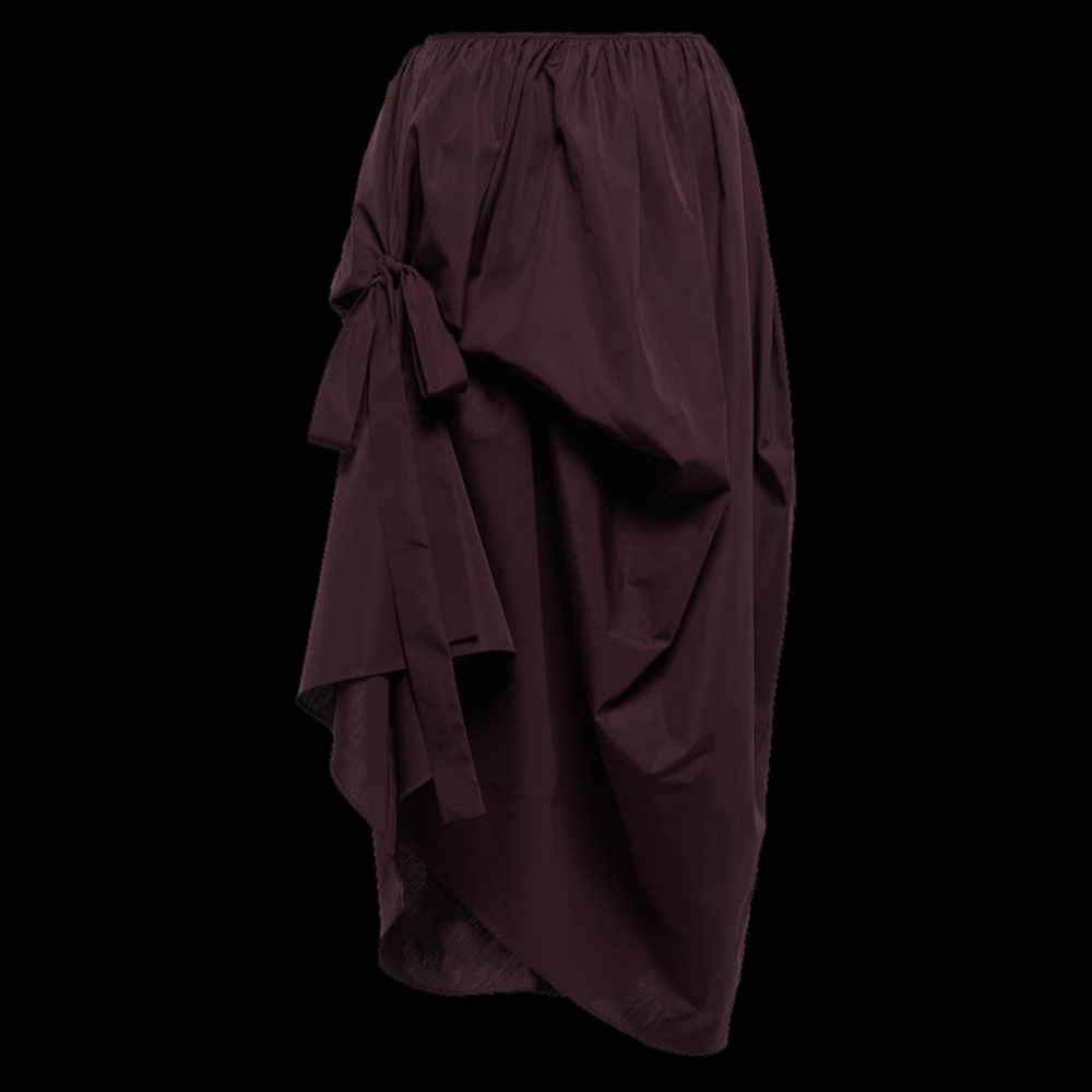 Cecilie Bahnsen deep burgundy purple voluminous drape midi skirt with side tie